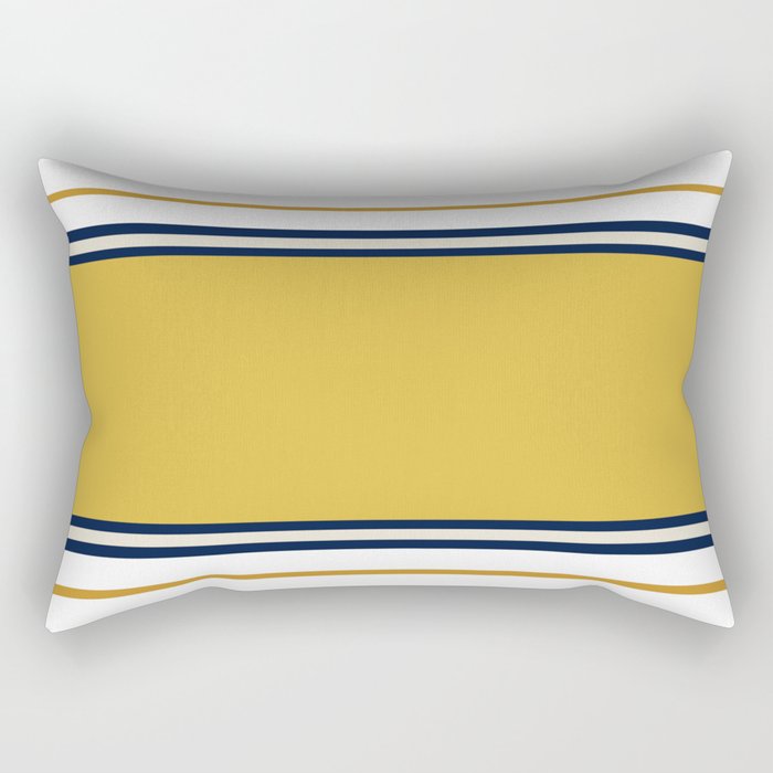Wide and Thin Stripes Color Block Pattern in Mustard Yellow, Navy Blue, Ivory, and White Rectangular Pillow