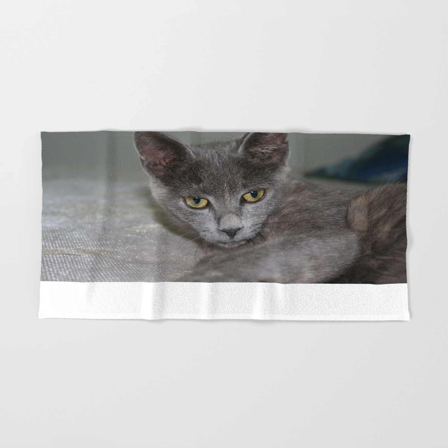 Beautiful Portrait Of A Grey Russian Cross Tabby Cat Hand Bath Towel By Taiche Society6