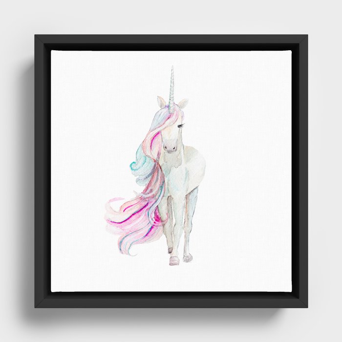 Watercolor Unicorn Framed Canvas