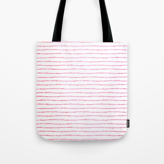 fine pink handpainted stripes on clear white Tote Bag