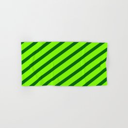 [ Thumbnail: Chartreuse & Dark Green Colored Stripes Pattern Hand & Bath Towel ]