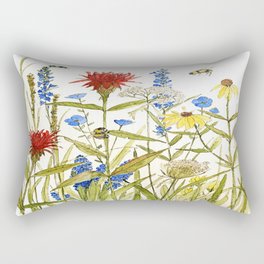Garden Flower Bees Contemporary Illustration Painting Rectangular Pillow