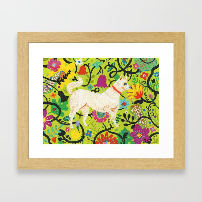 Spring Jindo Dog Framed Art Print
