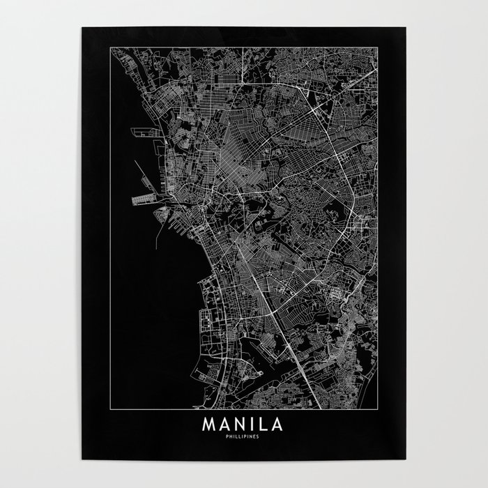 Manila Black Map Poster