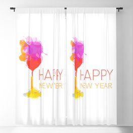 Happy New year celebration with champagne glass watercolor paint drops Blackout Curtain