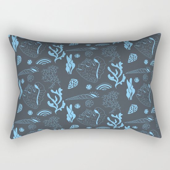 Tropical underwater life pattern in blue Rectangular Pillow