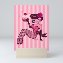 Cupcake Pinup Girl Brunette Mini Art Print