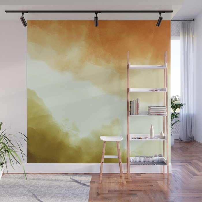 Hand painted Orange Gold White Watercolor Ombre Wall Mural