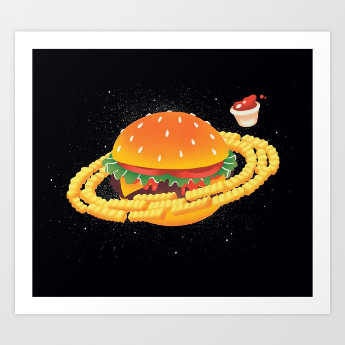 Galactic Cheeseburger & Fries Art Print