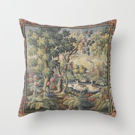 Antique Aubusson French Verdure Tapestry Throw Pillow