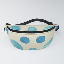 turquoise and blue circles on cream grid Fanny Pack