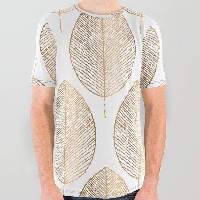 Gold Leaves All Over Graphic Tee