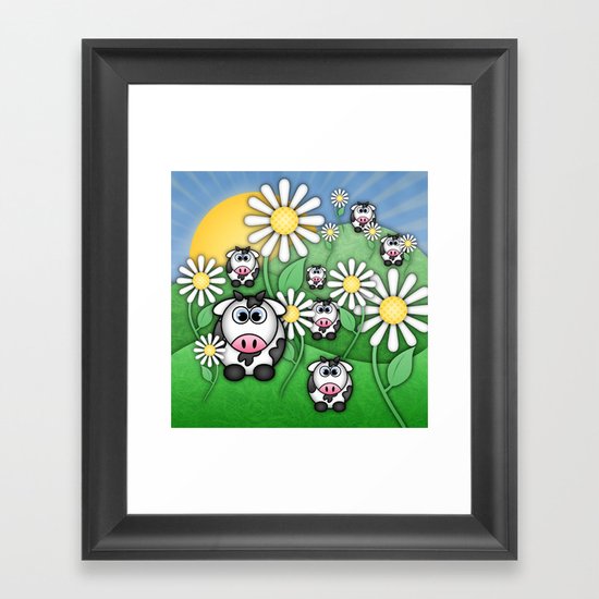 Cows & Daisies Framed Art Print