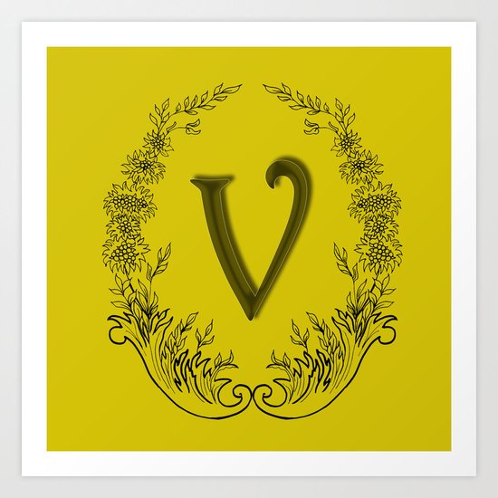 the letter v in a leaves and flowers Art Print