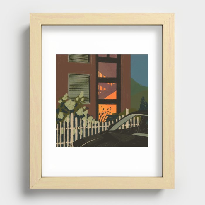 Neighborhood at Night Recessed Framed Print