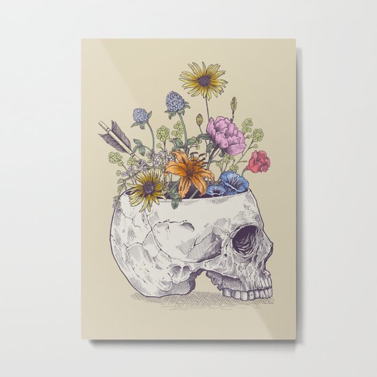 Half Skull Flowers Metal Print