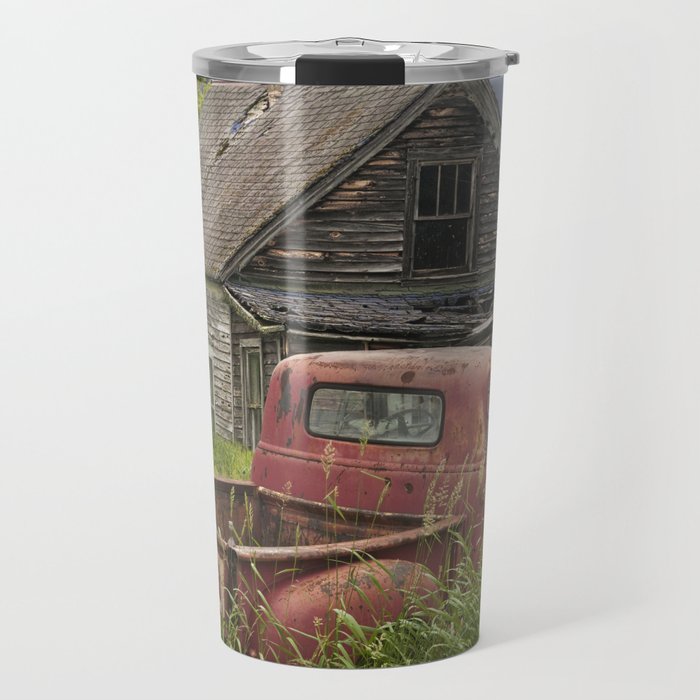 Old Chevy Pickup and Abandoned Farm House Travel Mug