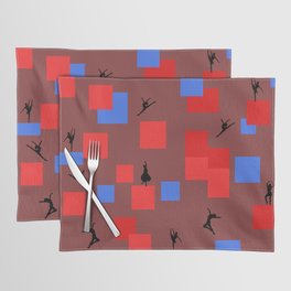 Dancing like Piet Mondrian - Composition in Color A. Composition with Red, and Blue on the dark brown background Placemat