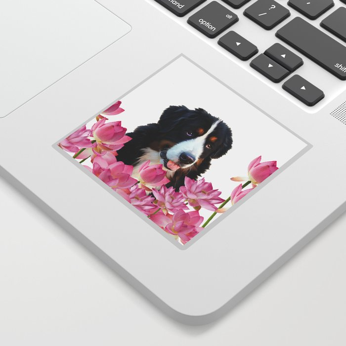 Bernese Mountain Dog between Lotus Flowers #dog #society6 Sticker