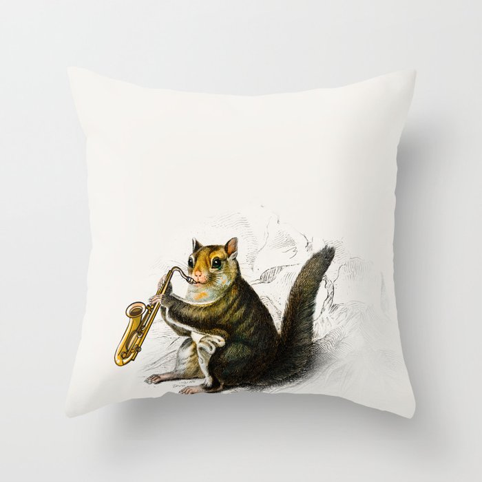 Flying squirrel playing saxophone  Throw Pillow