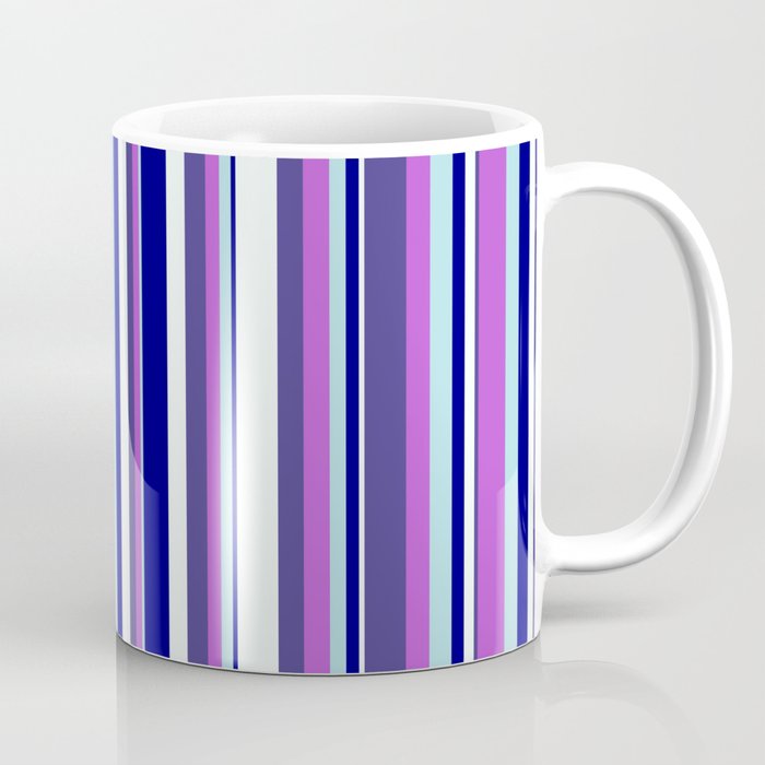 Colorful Blue, Powder Blue, Orchid, Dark Slate Blue & Mint Cream Colored Lined/Striped Pattern Coffee Mug