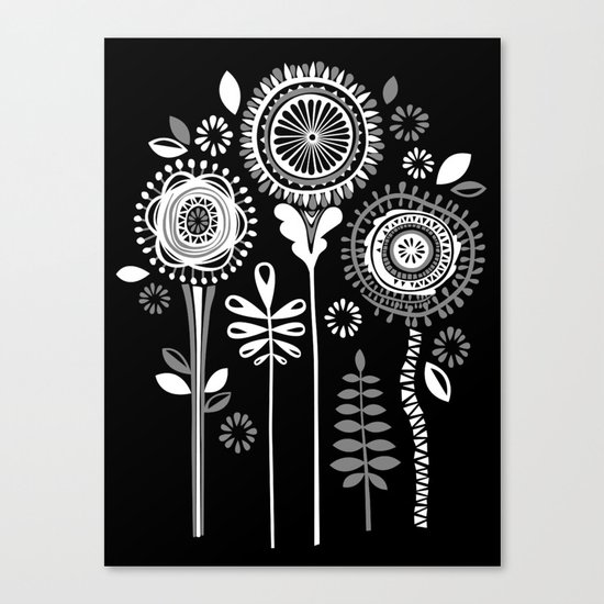 Folksy Flowerheads reverse Canvas Print