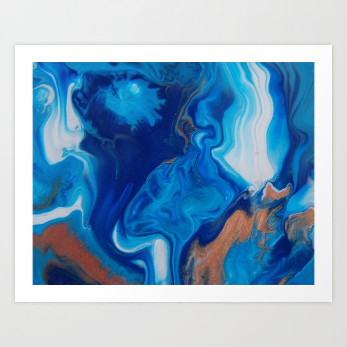 Fluid Nature Blue Smoke Abstract Acylic Pour Art Art Print By
