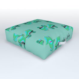 Green roller skates- teal background Outdoor Floor Cushion