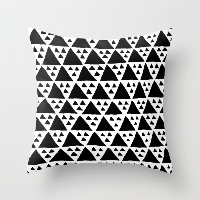 Triangles Big and Small in black and white Throw Pillow