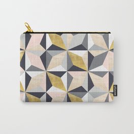 Pink, Grey, Gold and Wood Geometric Pattern Carry-All Pouch