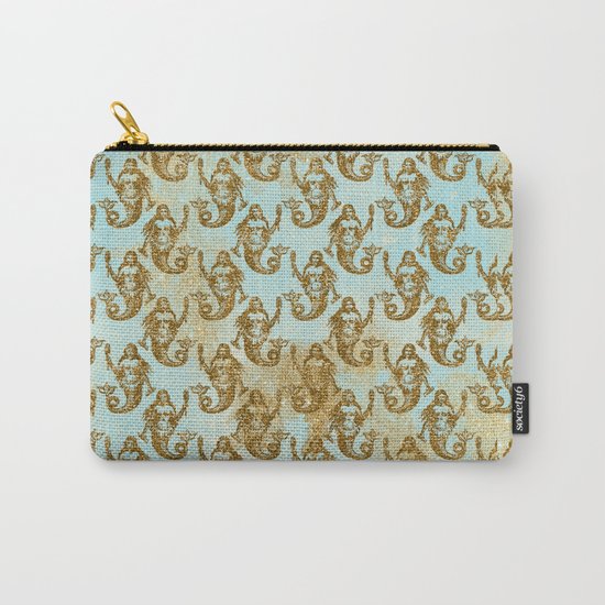 Mermaids- Mermaid Gold Glitter pattern on aqua background Carry-All Pouch