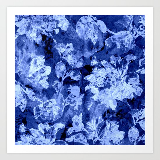 blue double floral Art Print