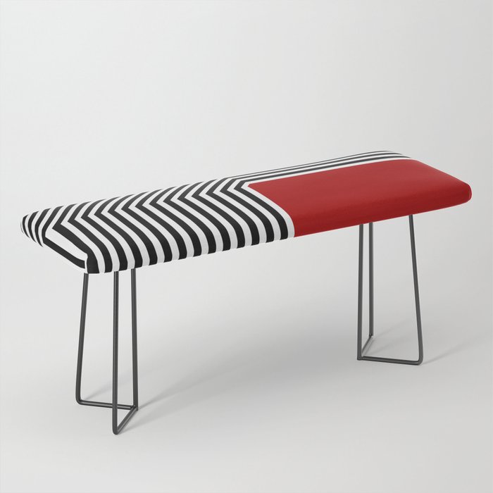 Geometric abstraction, black and white stripes, red square Bench