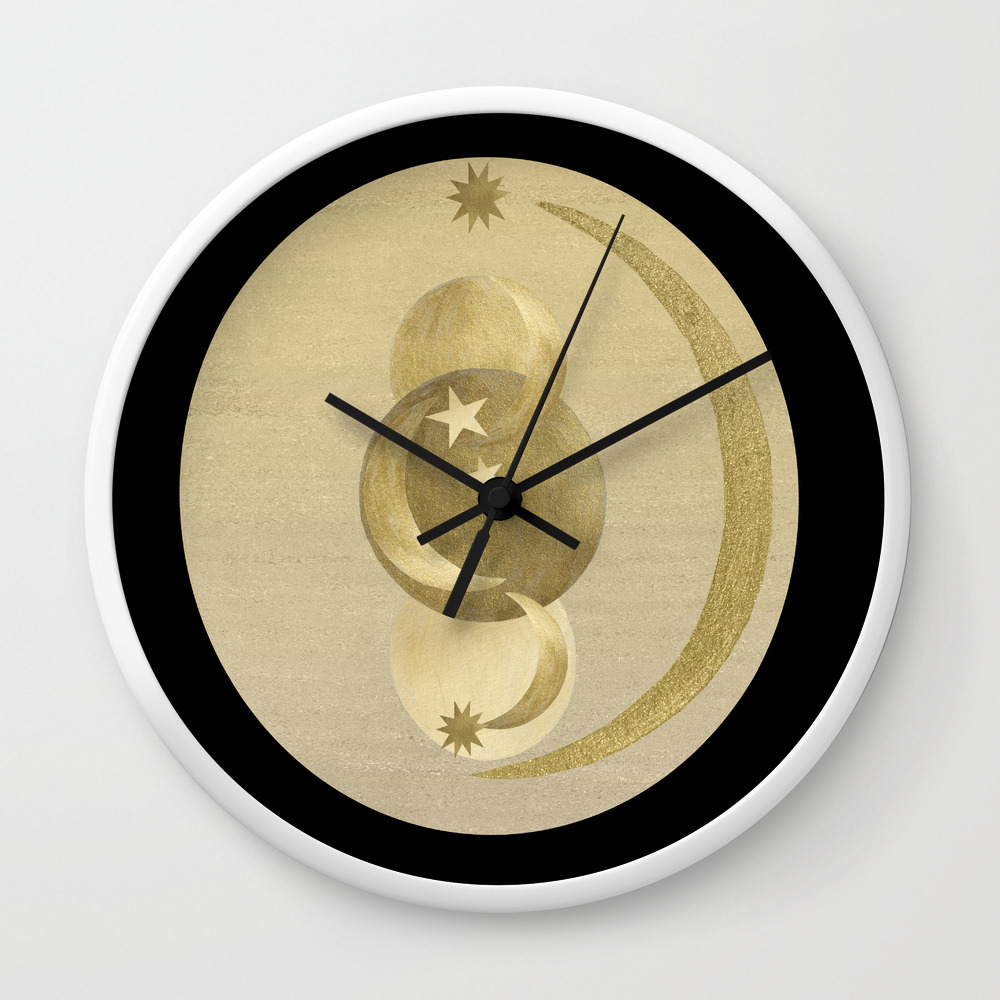 Black Gold Moon And Stars 1 Decor Art Society6 Wall Clock By