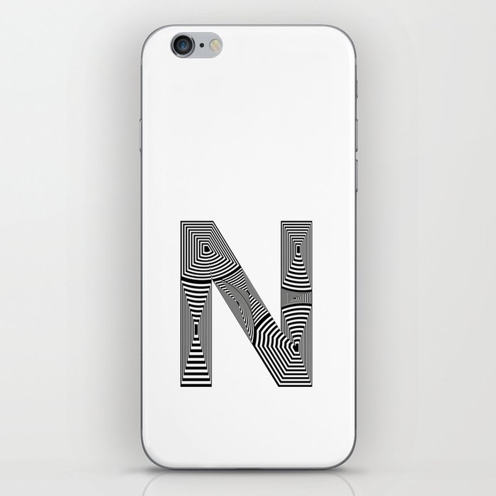 capital letter N in black and white, with lines creating volume effect iPhone Skin