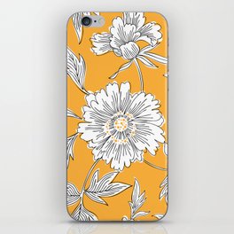Hand drawn abstract garden flowers. Contour drawing. Large daisy heads in bloom. Summer floral seamless pattern. Line art flowers. Detailed outline sketch drawing. iPhone Skin