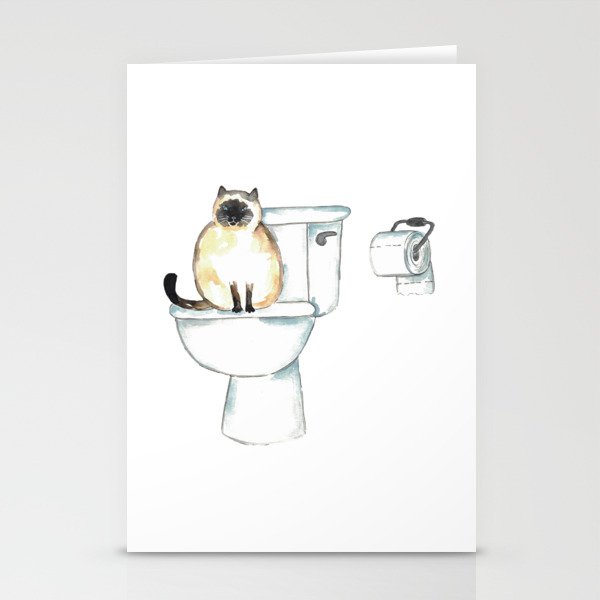 Siamese cat toilet painting wall poster watercolor Stationery Cards