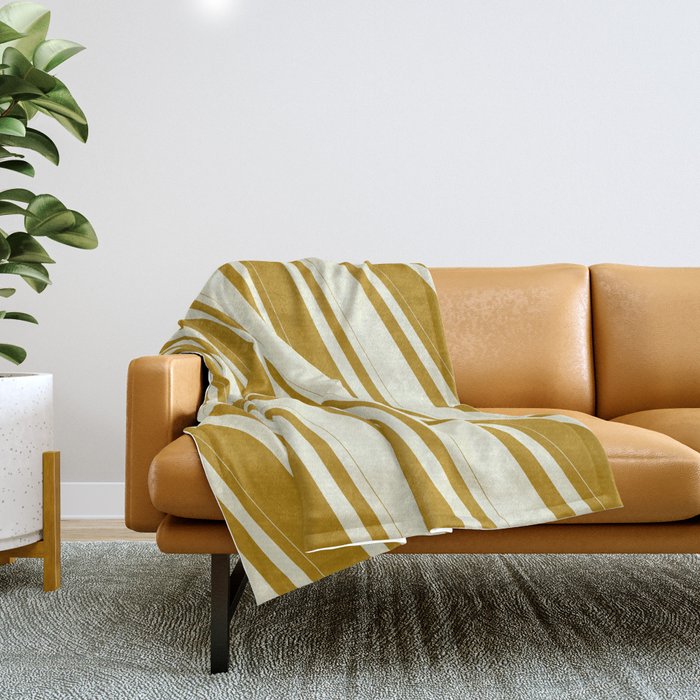Dark Goldenrod & Beige Colored Stripes Pattern Throw Blanket