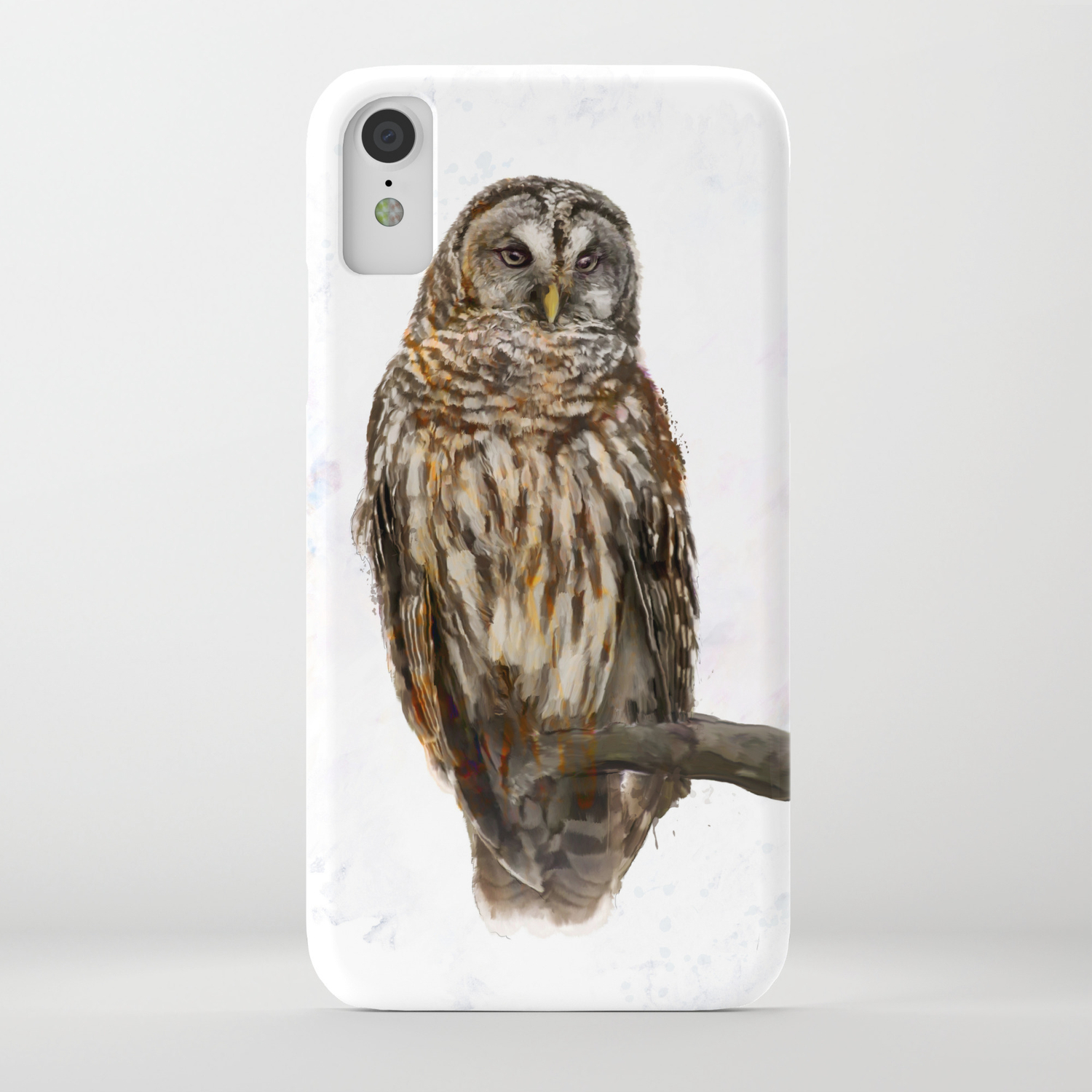 Digital Painting Of Barred Owl Perching Iphone Case By Svetlanna