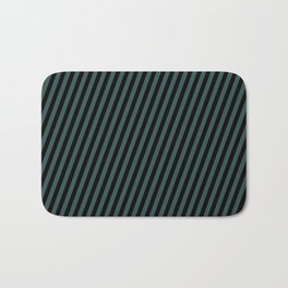 [ Thumbnail: Black & Dark Slate Gray Colored Lined Pattern Bath Mat ]
