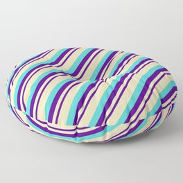 [ Thumbnail: Indigo, Tan, and Turquoise Colored Striped/Lined Pattern Floor Pillow ]
