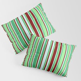 [ Thumbnail: Sea Green, Light Green, Maroon, and Light Cyan Colored Striped Pattern Pillow Sham ]