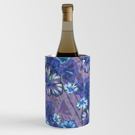 Old Tribal Hawaiian Ocean Blue Hibiscus Pattern Wine Chiller