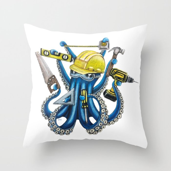 "Octo Builder" - Octopus Contractor Throw Pillow