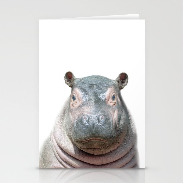 Baby Hippo, Nursery Animals Print by Zouzounio Art Stationery Cards