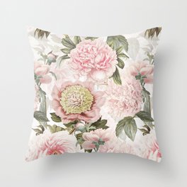 Vintage & Shabby Chic - Antique Pink Peony Flowers Garden Throw Pillow