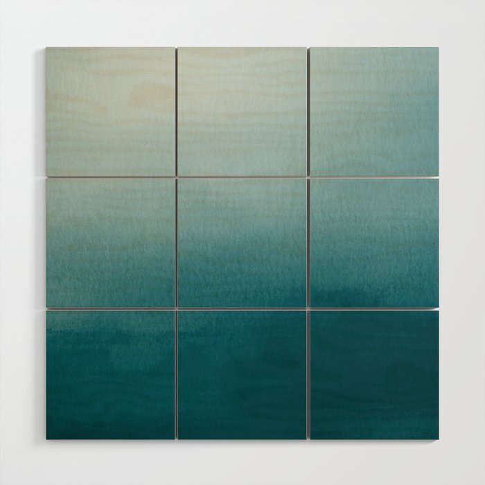 Tropical Dark Teal Inspired by Sherwin Williams 2020 Trending Color Oceanside SW6496 Watercolor Ombre Gradient Blend Abstract Art Wood Wall Art