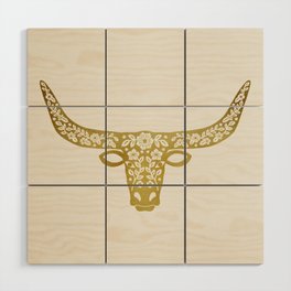Floral Longhorn – Gold Metallic Silhouette Wood Wall Art