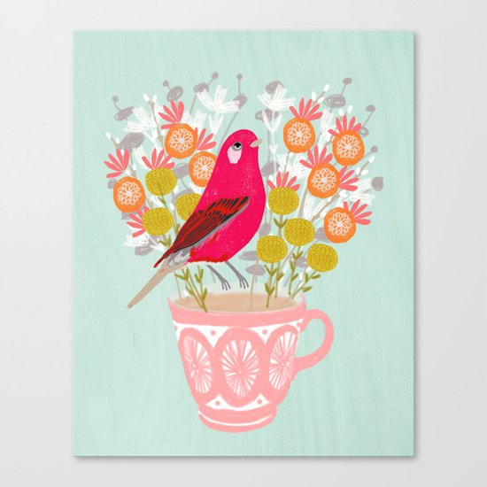 Bird on a Teacup by Andrea Lauren Canvas Print