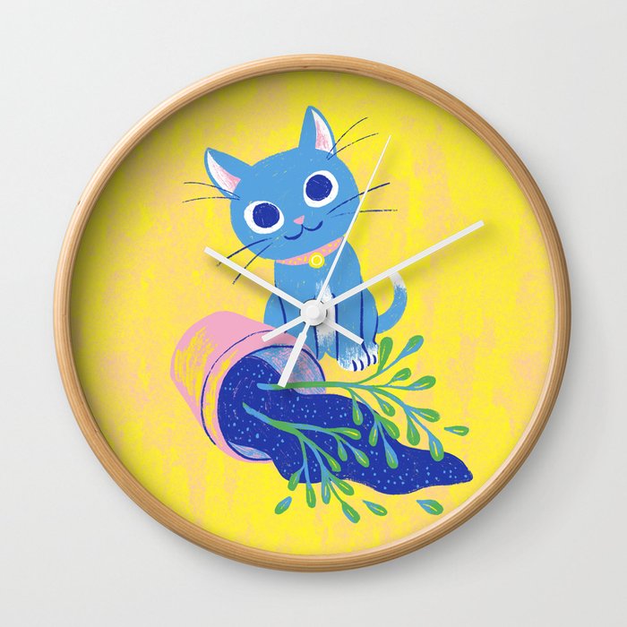 Plant Destroyer Kitty Cat Wall Clock